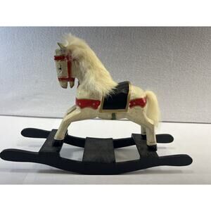 Wooden Rocking Horse Hand Carved and‎ Hand Painted Figurine Toy Hair
